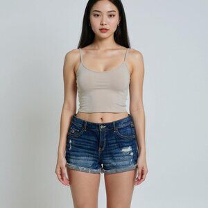 Hollister Distressed Jean Shorts – W28 Size 7 Dark Wash Frayed Hem Cutoffs | Y2K